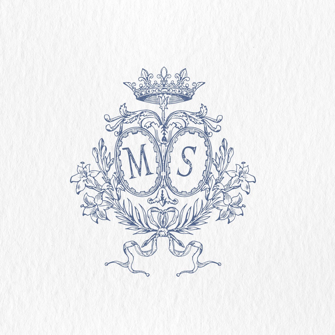 M-S, Vintage Monogram,floral Vintage Monogram Wedding Crest,blue ...
