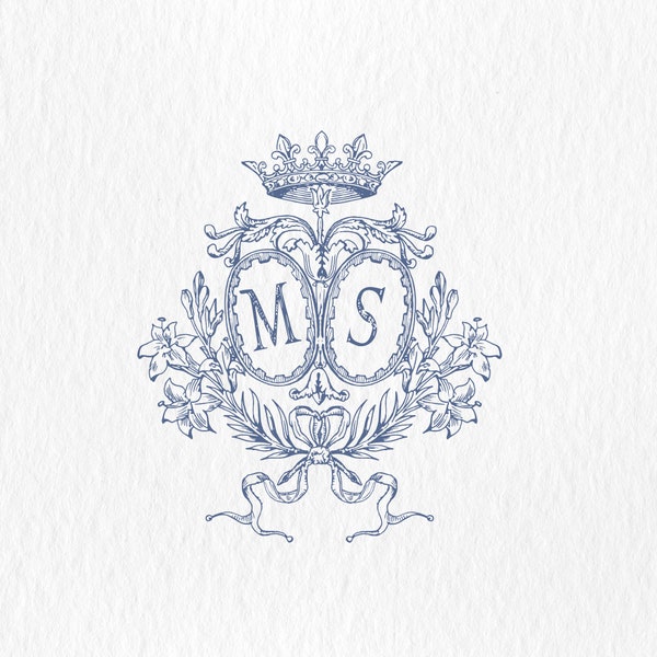 M-S, monogramme vintage, écusson de mariage monogramme vintage floral, bleu - fleurs antiques, logo monogramme | Verrouillage, monogramme à deux lettres, svg-png