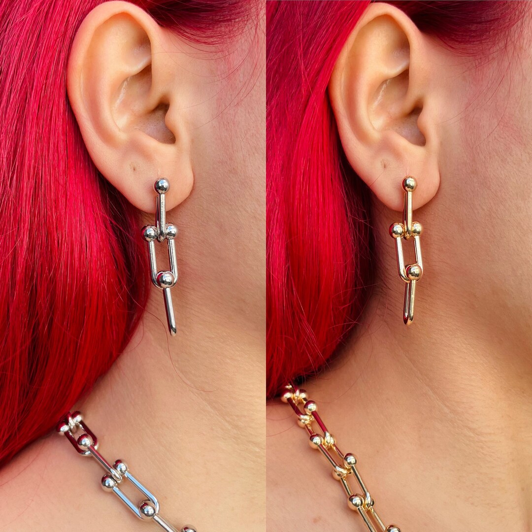 Horseshoe Link Chain Earrings Silver Gold Chunky U Chain Etsy