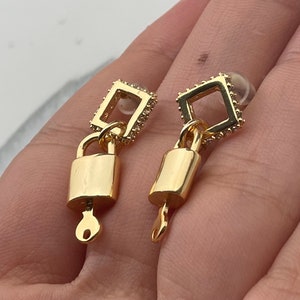 Boucles d'oreilles avec cadenas CZ, bijou abeille sans piercing, brassard carré, clou d'oreille en or pour femme, parure de bijoux unisexe, cadeau pour elle