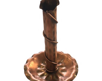 Vintage Gregorian Copper Taper Candle Holder with Ruffled Top and Round Base