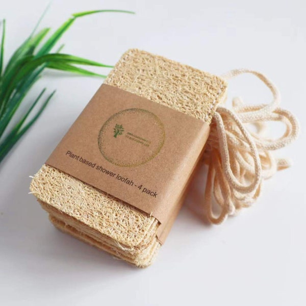 4 Pack Plant-Based Shower Loofah (eco-friendly, all-natural, bio-degradable, bath body brush)