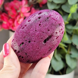 BUDGET BUY - Large Honeycomb Ruby Corundum Palm Stone - UV Reactive Crystal - Healing Crystal