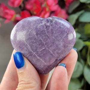 Lilac Lepidolite Heart with Stand: Peace Stone Healing Crystal