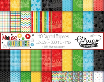 Mouse Clubhouse Digital Papers, Digital Download, Seamless patterns, Mickey Mouse Clubhouse inspired digital papers