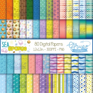 Carte digitali Sea Sponge, download digitale, modelli senza soluzione di continuità, carte digitali a tema spugna gialla