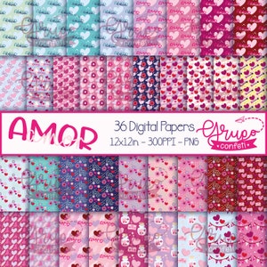 Love Digital Papers Digital Download, Valentines Day, Love Party Papers