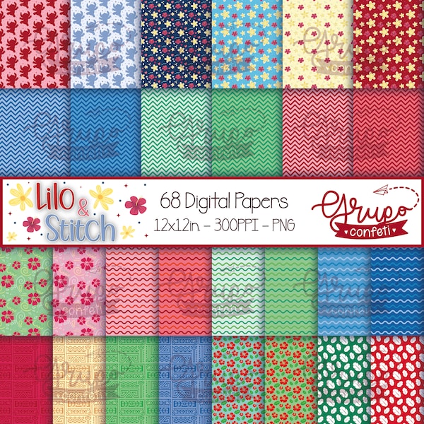 Lilo & Stitch digital papers, Lilo and Stitch patterns, seamless patterns, digital download