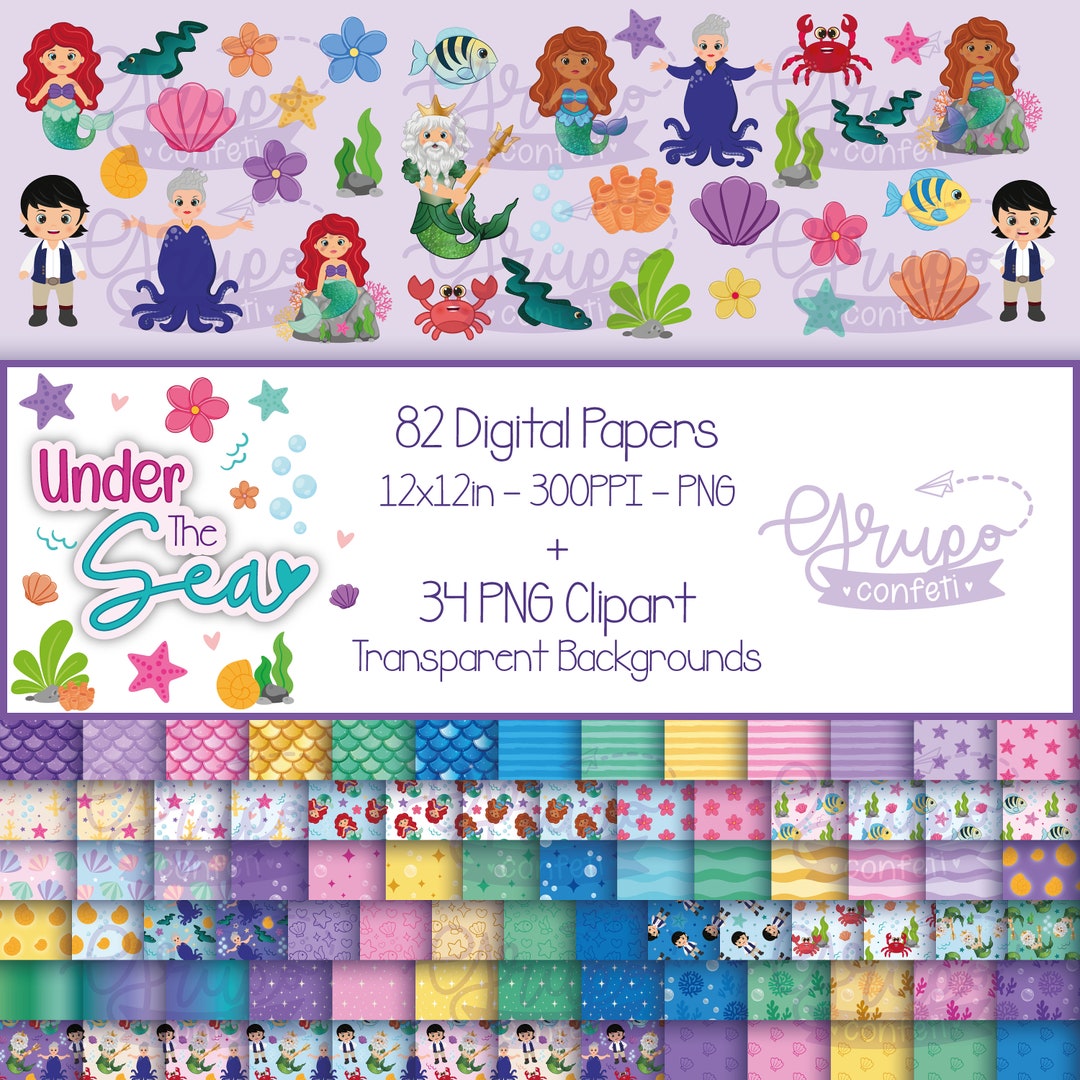 Under the Sea Digital Papers and Cliparts, Digital Download, Seamless ...