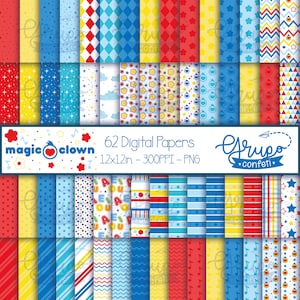 Magic Clown Digital Papers, Digital Download, Seamless patterns