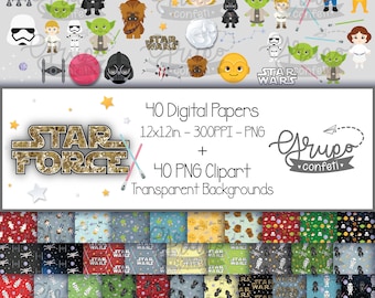 Star Force Clipart and digital papers, Immediate Digital Download, Star Wars Movie, Star Wars seamless pattern and cartoon clipart