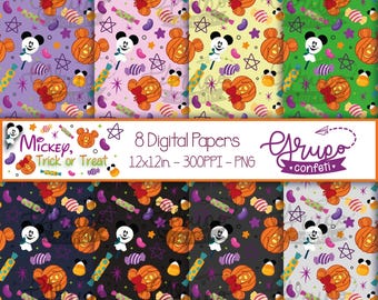 Mickey, Trick or Treat seamless patterns, Mickey, Trick or Treat Digital Papers, Digital Download, Mickey halloween season patterns