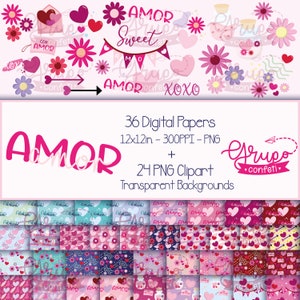 Download digitale immediato di carte e clipart d&#39;amore, San Valentino, carte per feste d&#39;amore