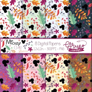 Mickey Cute Leaves seamless patterns, Digital Papers, Digital Download, Mickey head seamless pattern
