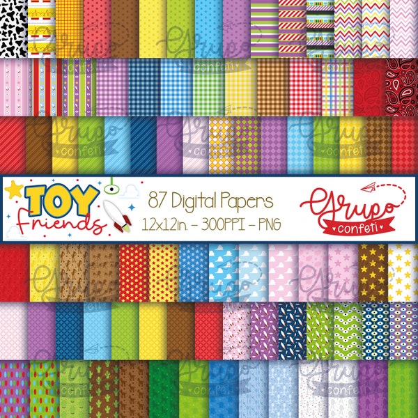 Toy Friends Digital Papers, Digital Download, Seamless patterns, Toys movie inspired digital papers