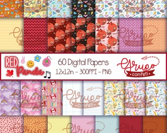 Red Panda Digital Papers, Digital Download, Turning Red Movie inspired, Turning Red Patterns, Red Panda Patterns