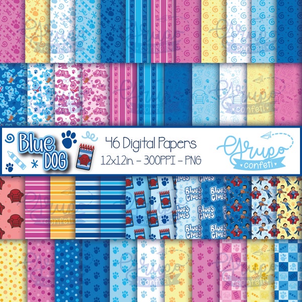 Blue Dog Digital Papers, Digital Download, Seamless patterns