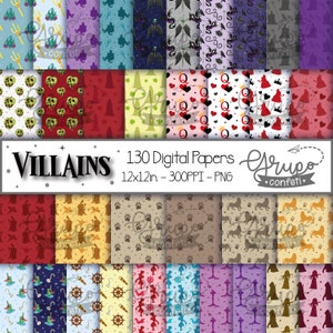 Villains Digital Papers, Digital Download, Ursula, Maleficent, Evil Queen, Queen of hearts, Scar, Jafar, Captain Hook, Yzma, Mother Gothel