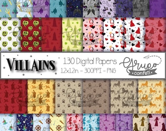 Villains Digital Papers, Digital Download, Ursula, Maleficent, Evil Queen, Queen of hearts, Scar, Jafar, Captain Hook, Yzma, Mother Gothel