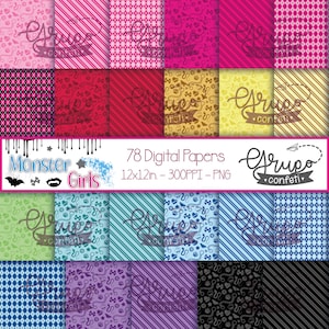 Monster Girls digital papers, Monster Girls patterns, seamless patterns, digital download