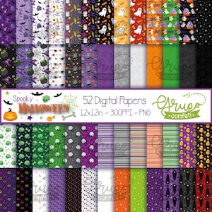 Spooky Halloween Digital Papers, Digital Download, Seamless patterns, Halloween seamless patterns, Halloween season, ghosts, spiders, bats