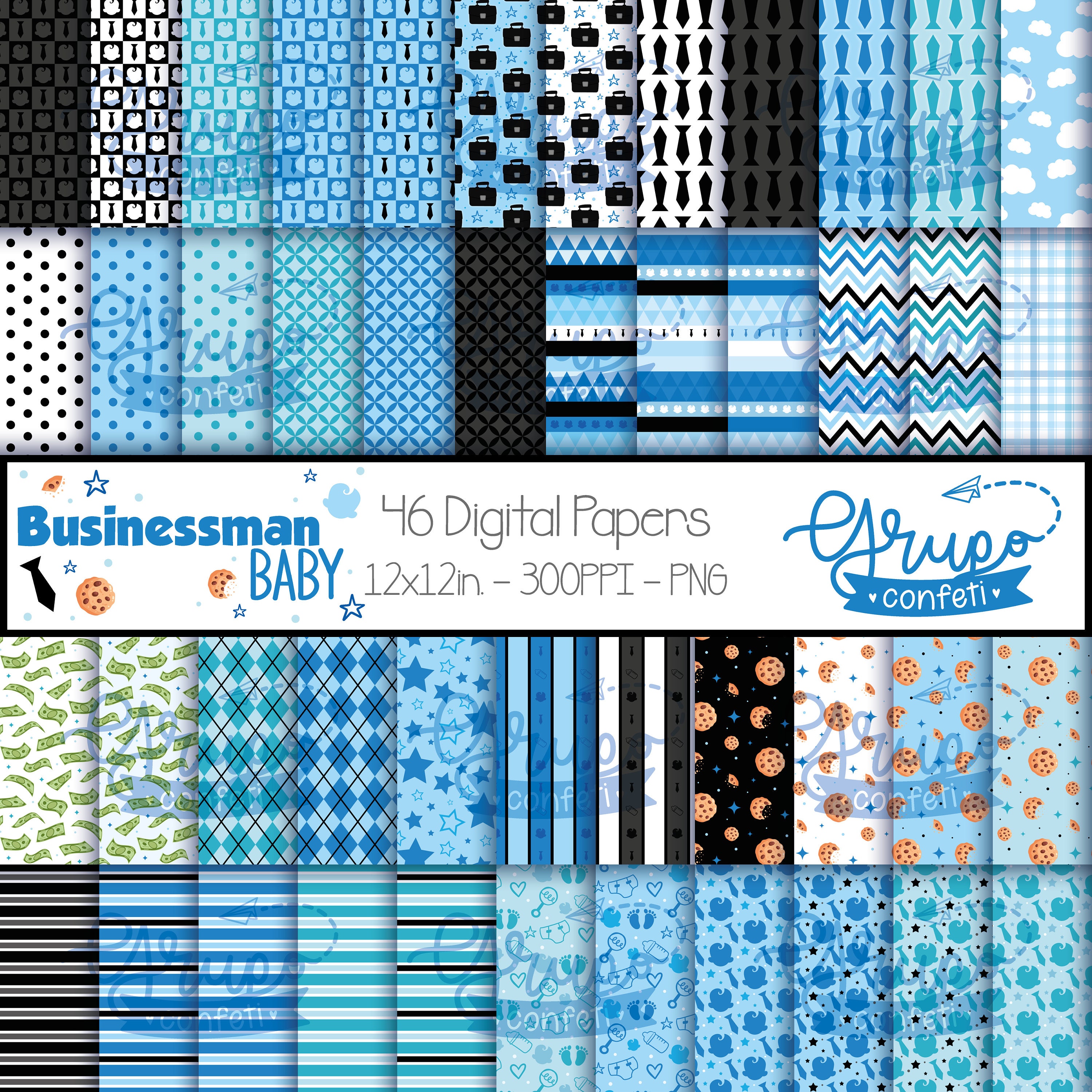 Businessman Baby Digital Papers, Digital Download, Seamless patterns