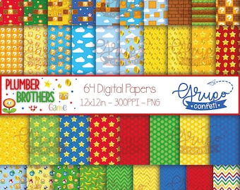 Plumber Brothers Spiel digitale Papiere, Plumber Brothers Film nahtlose Muster, digitaler Download, Mario Bros inspiriert