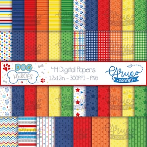 Dog Heroes Digital Papers, Digital Download, Seamless patterns