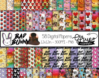 Bad Bunny digital papers, Bad Bunny patterns, seamless patterns, digital download