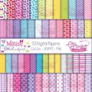 Digitale Papiere von Mouse Boutique, digitaler Download, nahtlose Muster, digitale Papiere von Minnie Mouse und Daisy Duck Boutique