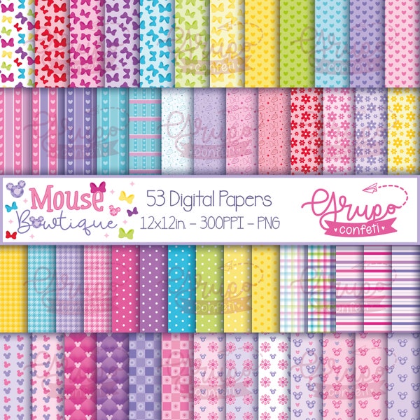 Mouse Boutique Digital Papers, Digital Download, Seamless patterns, Minnie Mouse and Daisy Duck Boutique digital papers