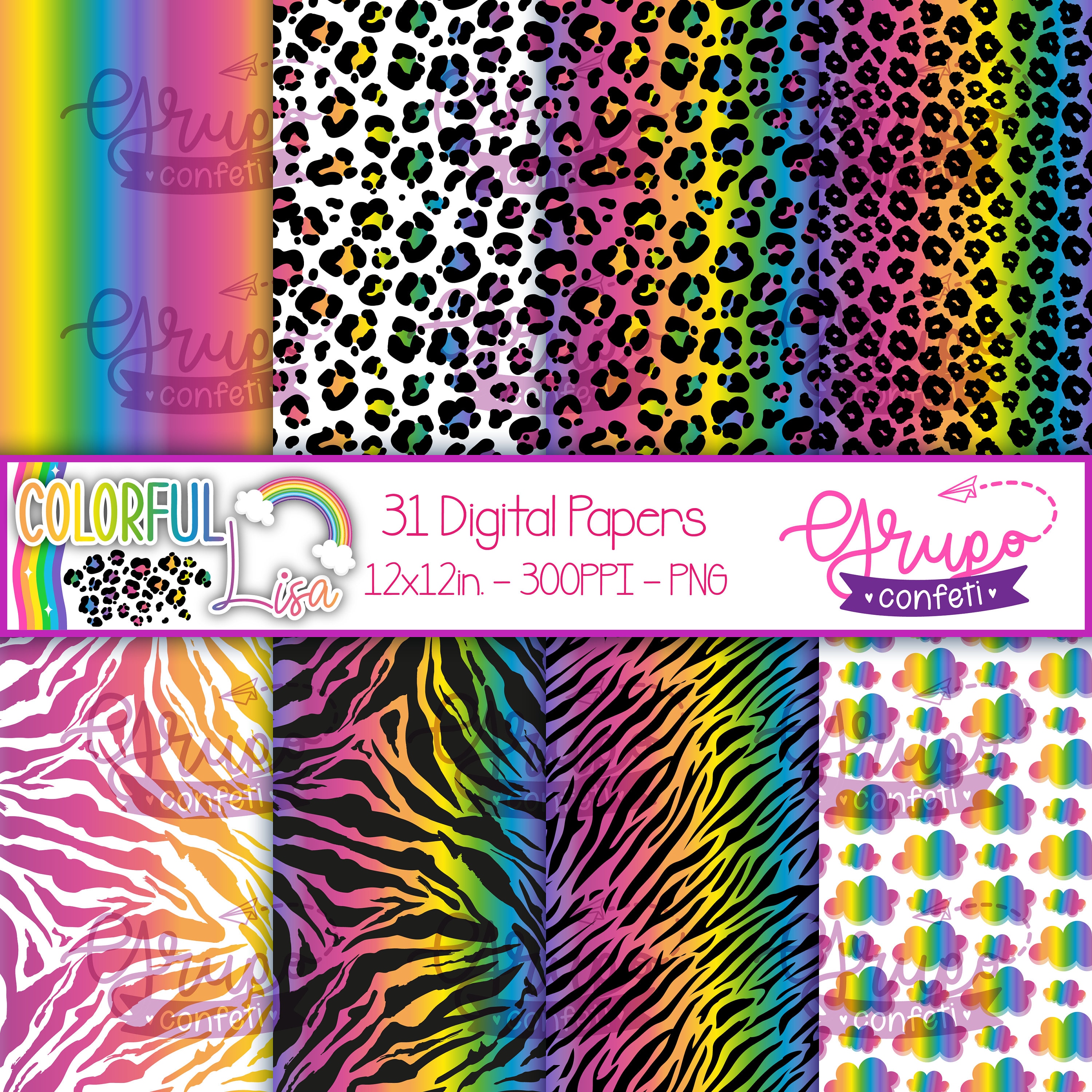 Colorful Lisa, Lisa Frank Inspired Digital Papers, Lisa