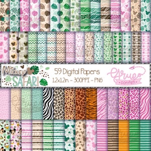 Mickey Mouse Safari Digital Papers, Digital Download, Seamless patterns, Mickey and Minnie Safari digital papers