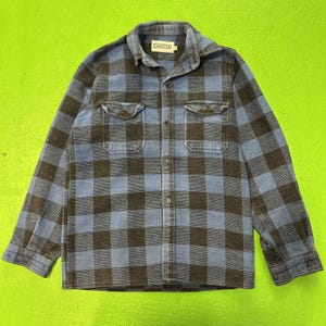 Dakota Shirt Mens Medium Blue Black Buffalo Plaid Flannel Long Sleeve Button Up