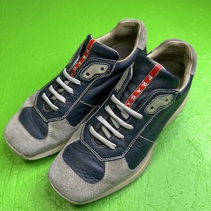 Prada Shoes Mens Size 7 Blue Gray Made In Italy Leather Suede Sneakers Casual
