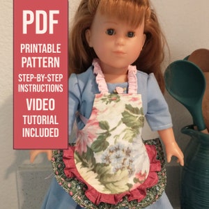 18&quot; Doll Apron Digital Sewing Pattern with Step-by-Step Tutorial Shabby Chic American Girl Clothes Pattern PDF File with Video Tutorial