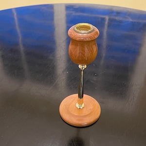 MCM Myrtle Wood Candle Holder, Mid Century Modern Light Myrtle Wood & Gold Tone Candle Holder, Florence, Oregon