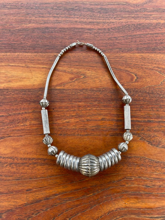 Antique African Silver Beaded Tribal Collar Neckl… - image 1