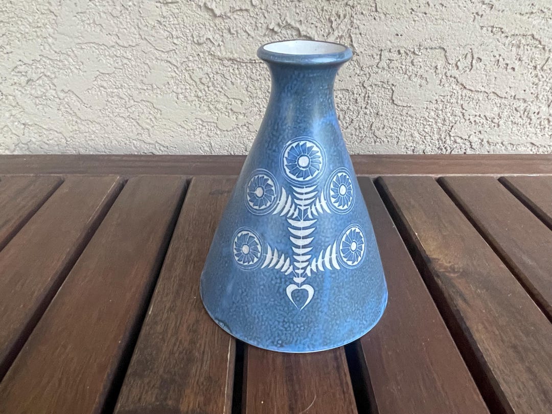Mid Century Handmade Keramik German Studio Art Pottery Blue Vase - Etsy