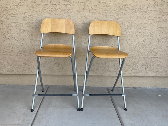 Vintage IKEA Franklin Industrial Beechwood Folding Counter Chairs