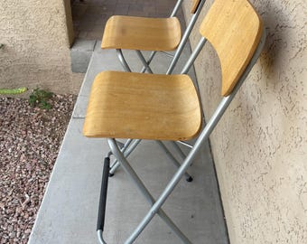 Vintage IKEA Franklin Industrial Beechwood Folding Counter Chairs - Pair of 1990s