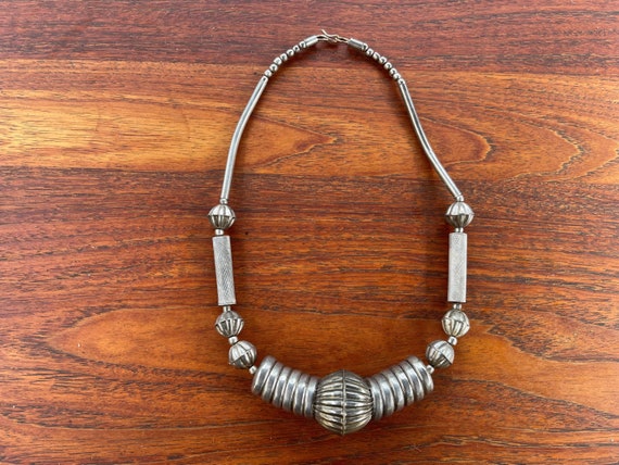 Antique African Silver Beaded Tribal Collar Neckl… - image 2