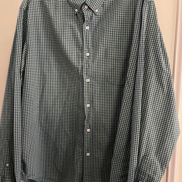 J CREW Men’s Lt. Green and Green Checked Button Down Shirt Size XXL Slim