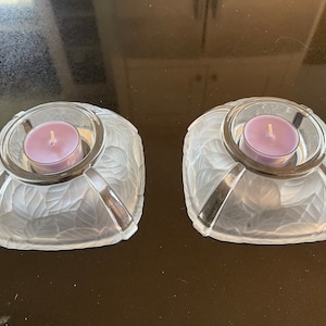 Vintage Mikasa (Lalique Style) Garden Splendor Frosted Glass Votive Holders - Pair