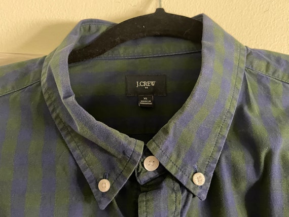 J CREW Men’s Green and Blue Checked Button Down S… - image 2