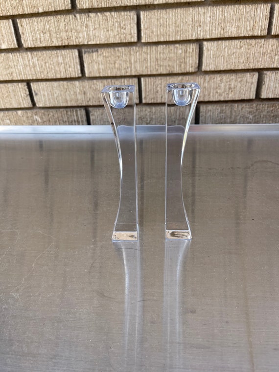 Nambe Crystal Candle Holder Kissing Glass Signed Candlesticks Etsy