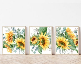 Sunflower decor Sunflower prints wall art Set of 3 sunflower prints Sunflower wall decor Sunflower art print Sunflower wall art 8X10 digital