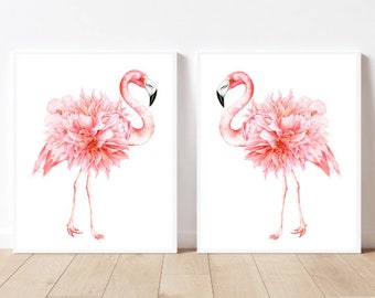Set of 2 Flamingo prints Flamingo print Blush pink Flamingo wall decor Printable wall art Fun flamingo print Gifts for kids baby print art