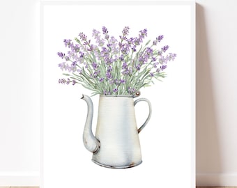 Lavender printable Lavender wall art Lavender print watercolor print Lavender home decor art print poster Farmhouse decor Rustic print sign