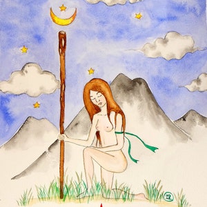 Original watercolor "The Initiation", Sacred Feminine, Esoterism